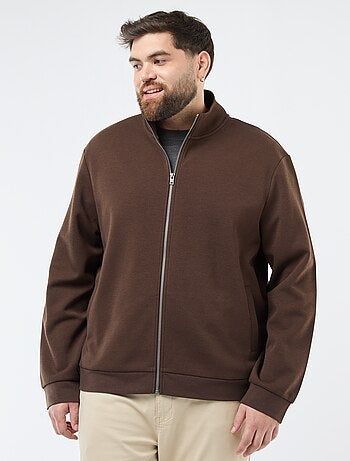 Sweat zippé col montant uni en coton