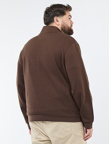 Sweat zippé col montant uni en coton