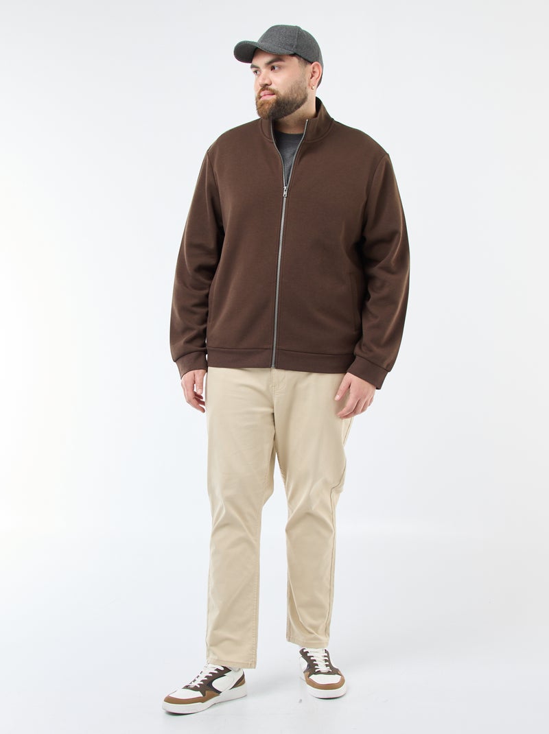 Sweat zippé col montant uni en coton Marron - Kiabi