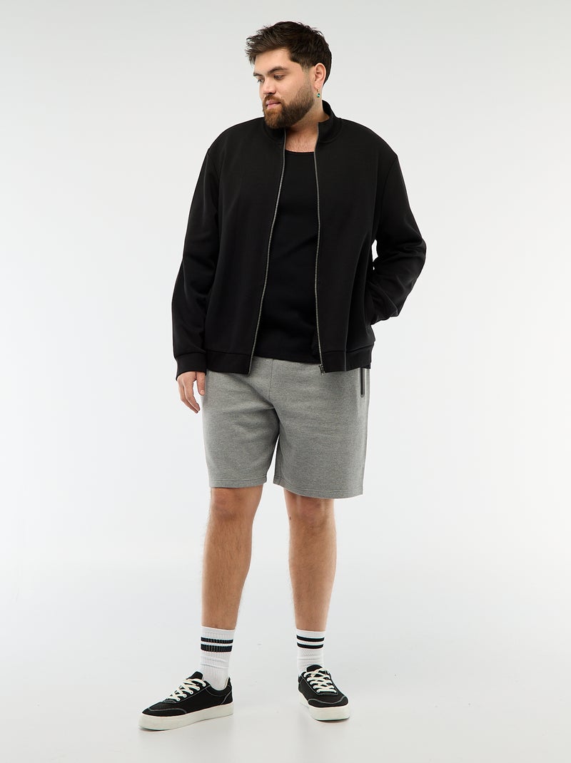 Sweat zippé col montant uni en coton Noir - Kiabi