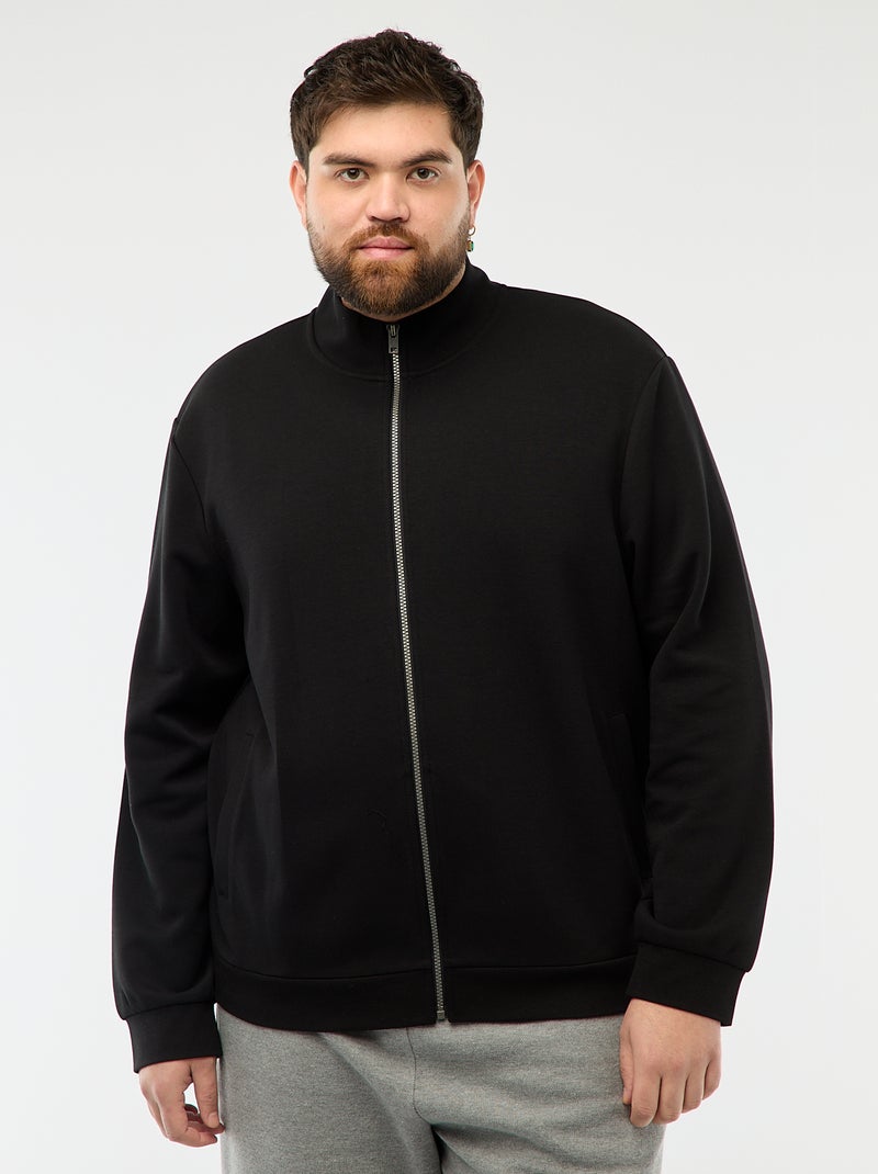 Sweat zippé col montant uni en coton Noir - Kiabi