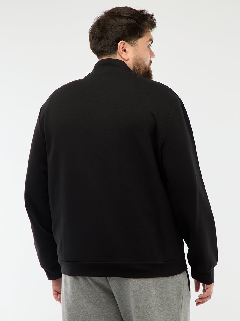 Sweat zippé col montant uni en coton Noir - Kiabi