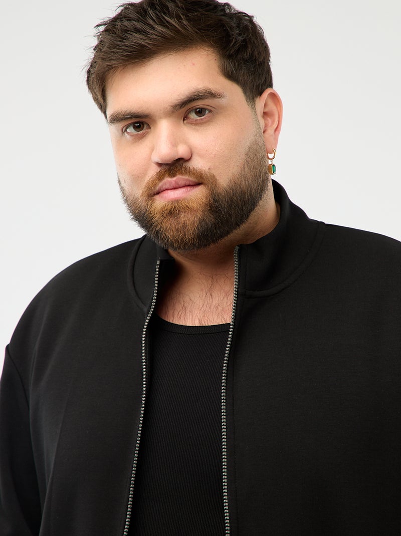Sweat zippé col montant uni en coton Noir - Kiabi