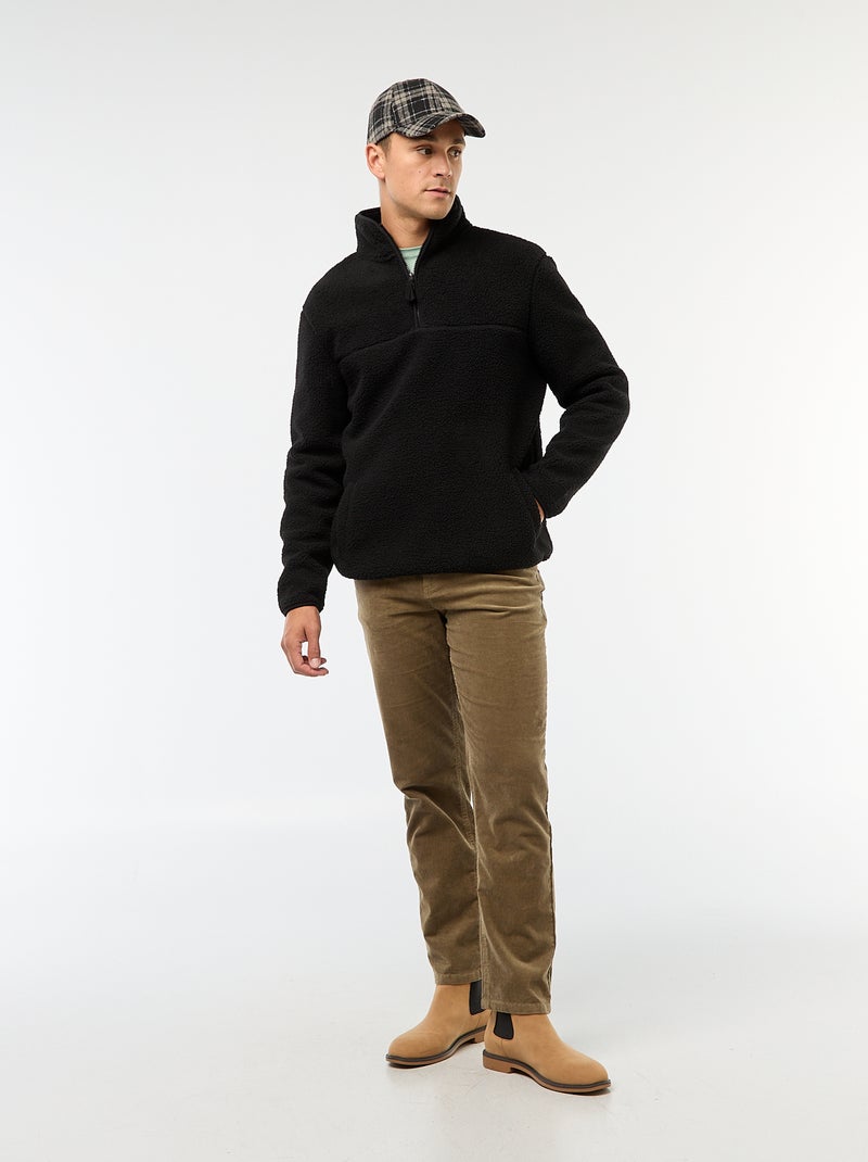 Sweat zippé col montant uni Noir - Kiabi