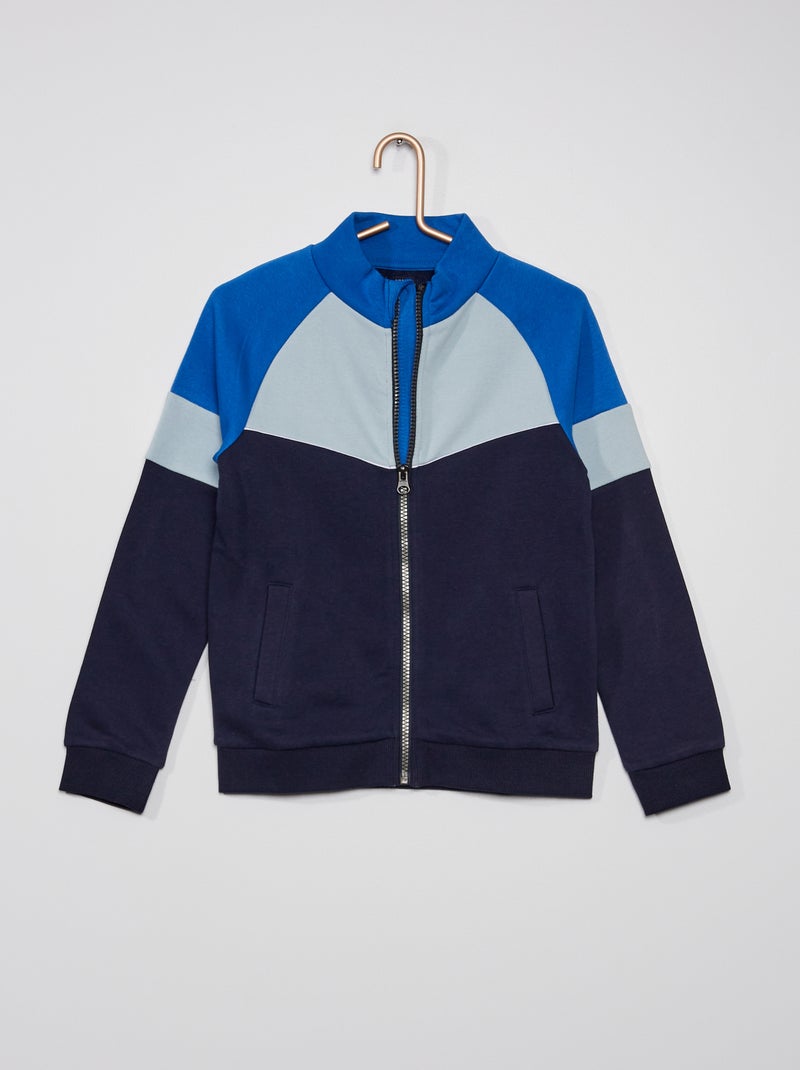 Sweat zippé color-block bleu - Kiabi