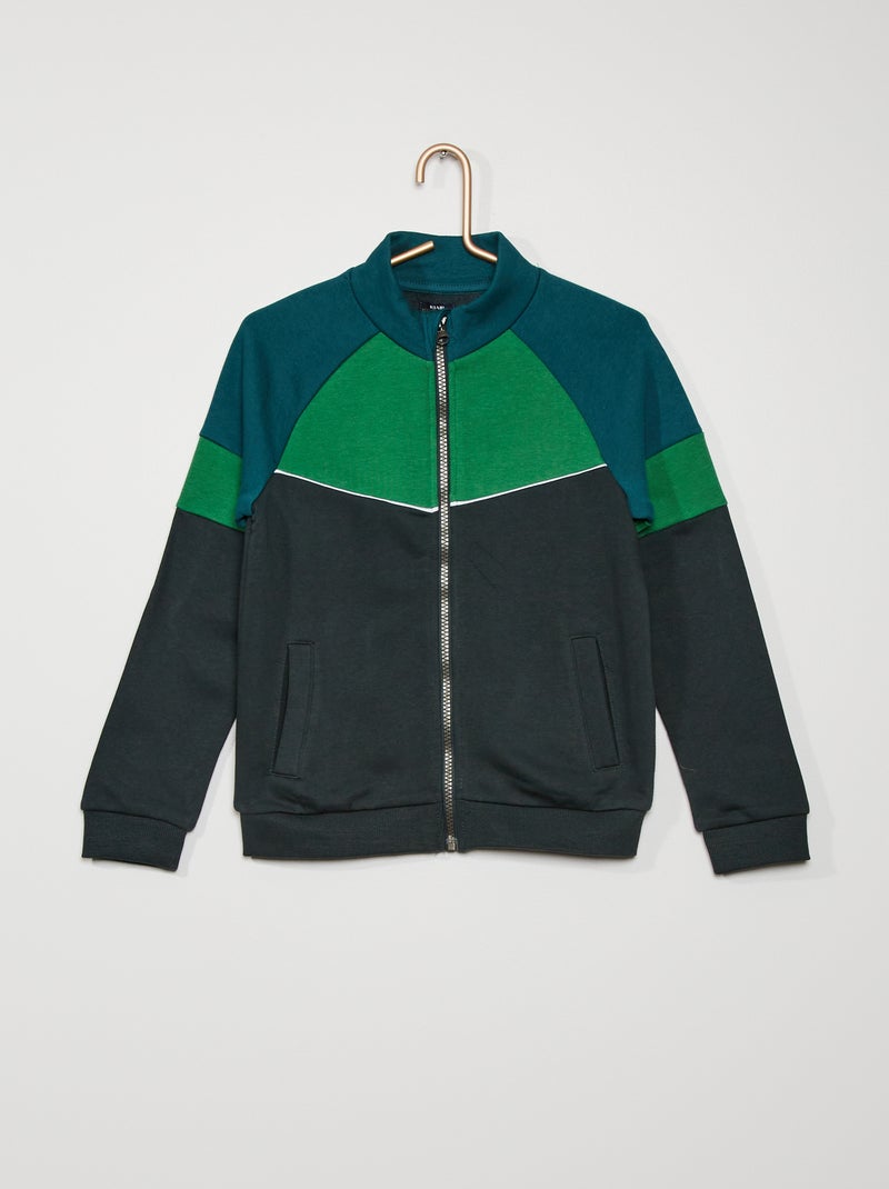 Sweat zippé 'color-block' VERT - Kiabi