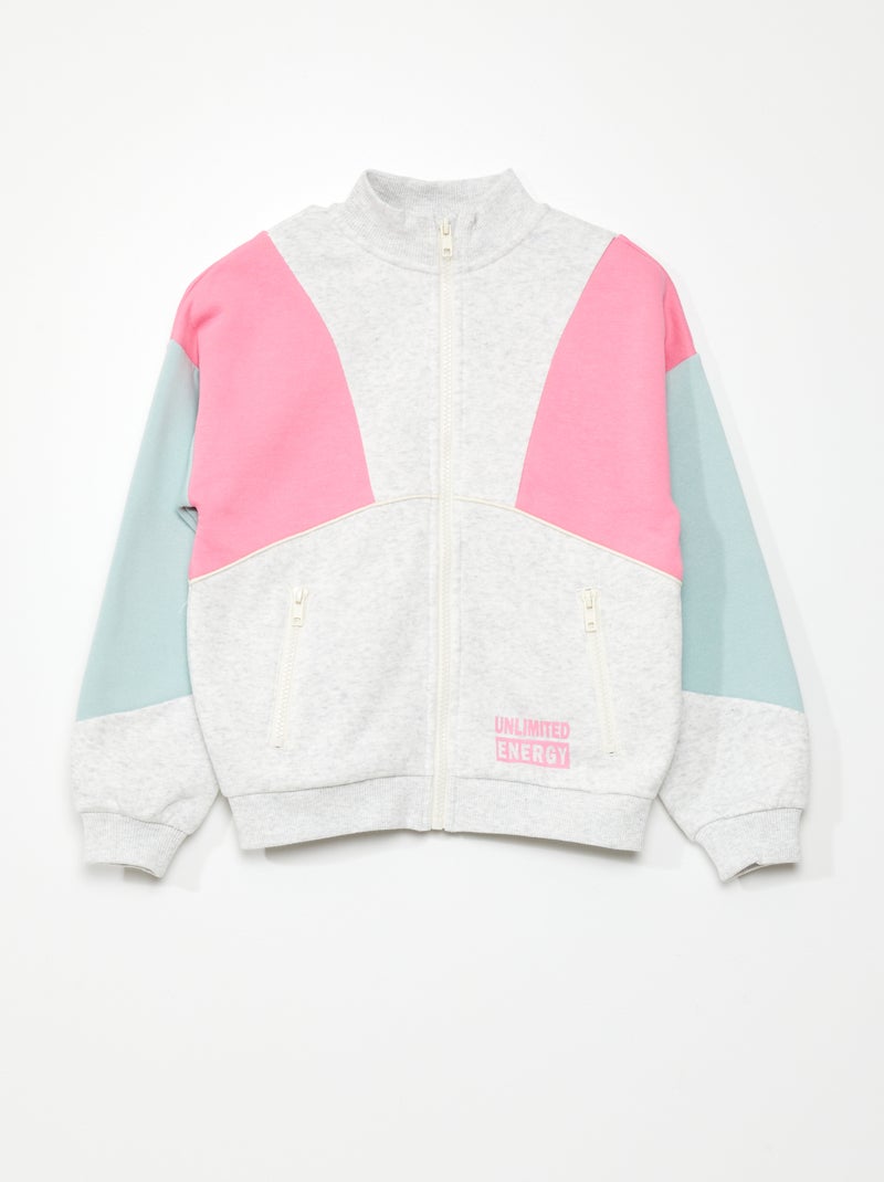 Sweat zippé colorblock GREY_TYPO - Kiabi