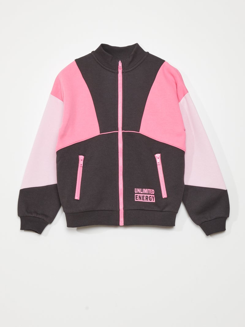 Sweat zippé colorblock Gris/rose - Kiabi