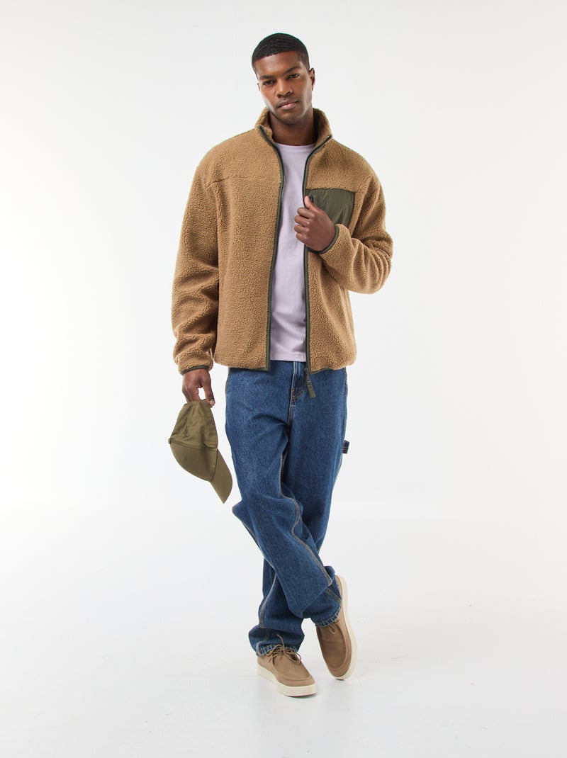 Sweat zippé effet moutonné Beige - Kiabi