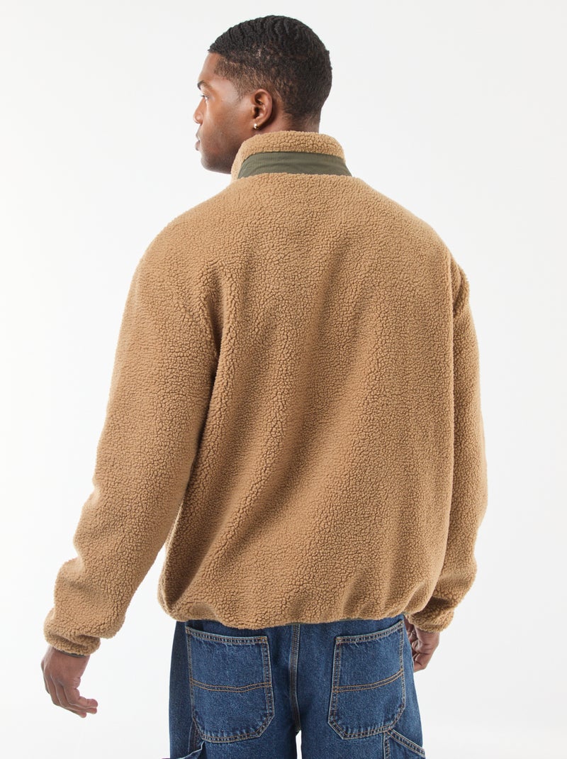 Sweat zippé effet moutonné Beige - Kiabi