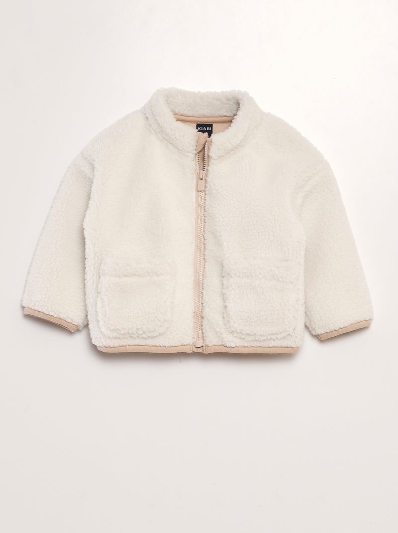 Sweat zippé effet moutonné blanc - Kiabi