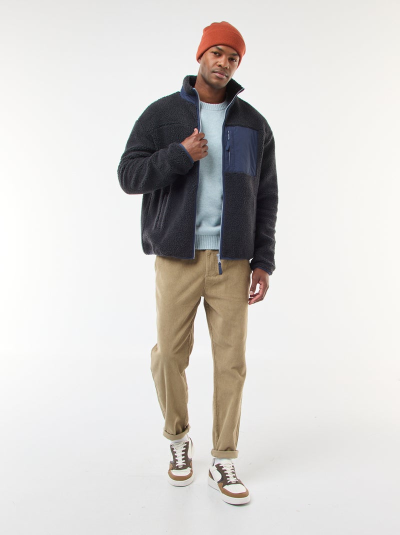 Sweat zippé effet moutonné Noir - Kiabi