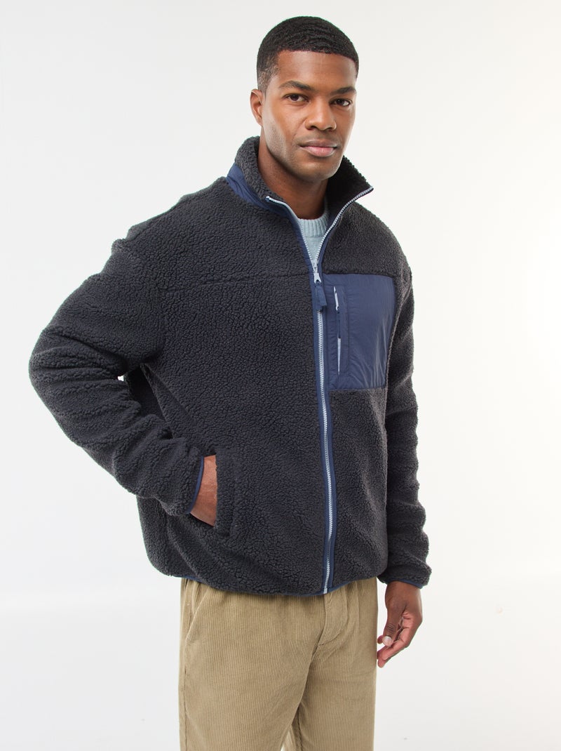 Sweat zippé effet moutonné Noir - Kiabi