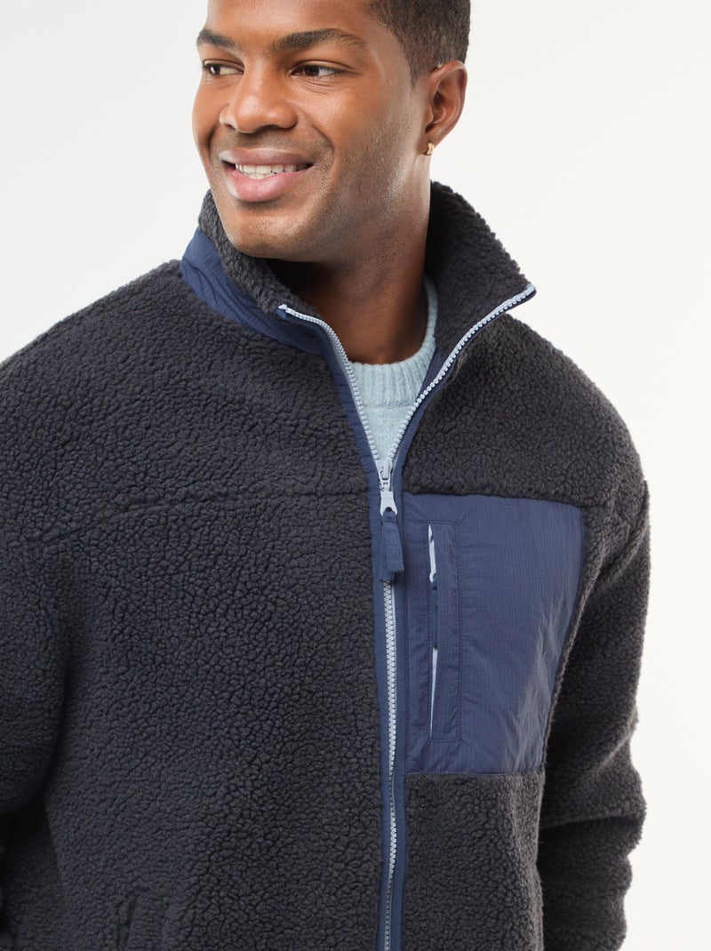 Sweat zippé effet moutonné Noir - Kiabi