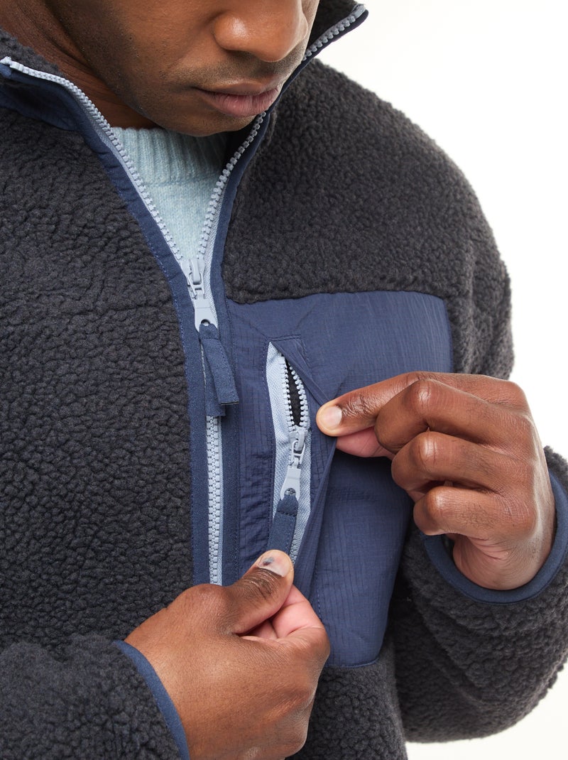 Sweat zippé effet moutonné Noir - Kiabi