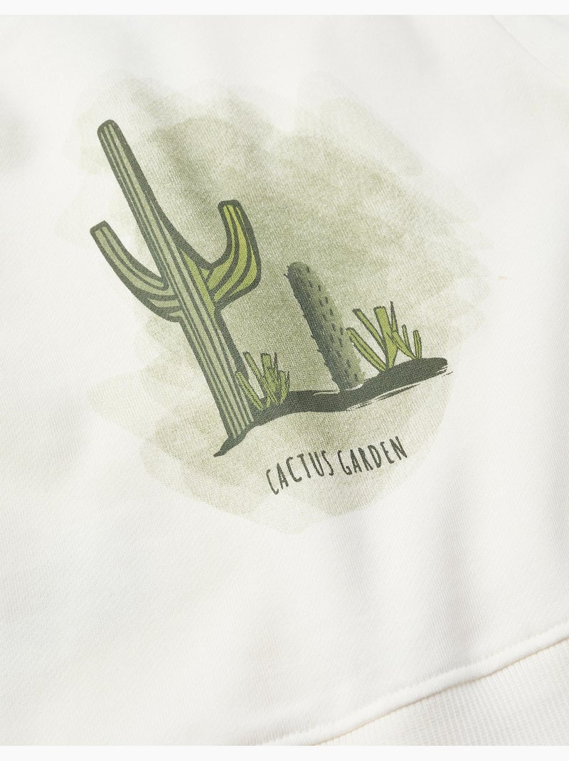 Sweat zippé en coton à capuche Cactus Garden Beige clair - Kiabi
