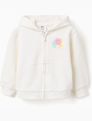 Sweat zippé en coton à capuche et imprimé floral