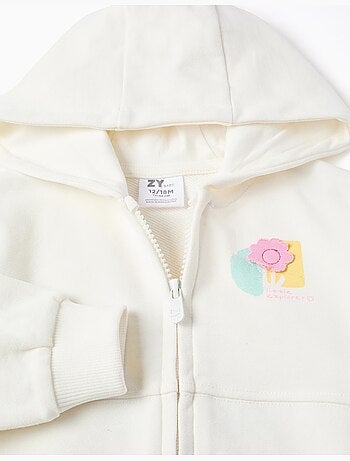 Sweat zippé en coton à capuche et imprimé floral