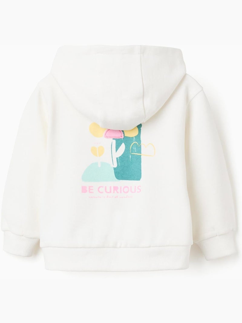 Sweat zippé en coton à capuche et imprimé floral Beige clair - Kiabi