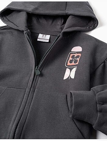 Sweat zippé en coton à capuche et imprimé floral