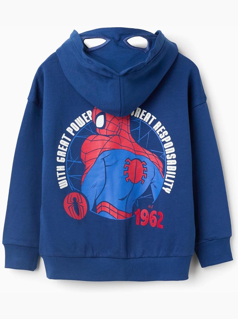 Sweat zippé en coton à capuche et imprimé Spider-Man Bleu foncé - Kiabi