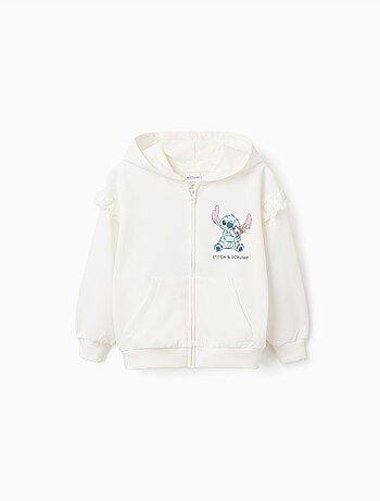 Sweat zippé en coton à capuche et imprimés Stitch