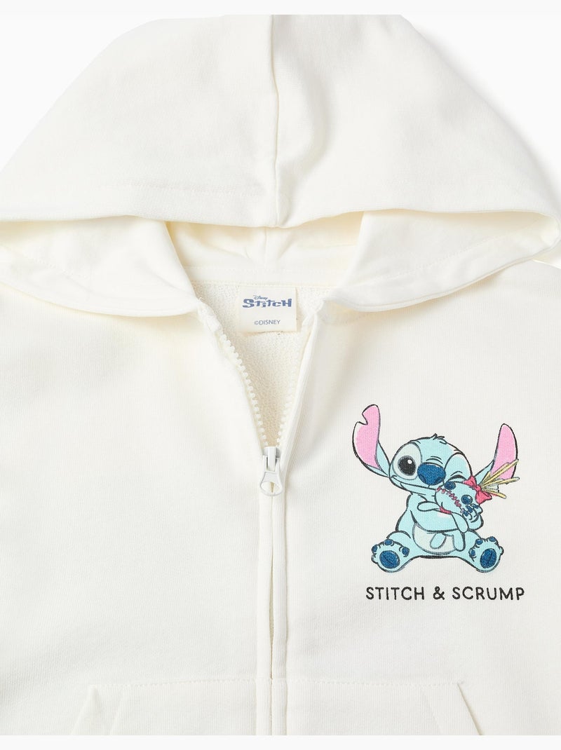 Sweat zippé en coton à capuche et imprimés Stitch Blanc - Kiabi