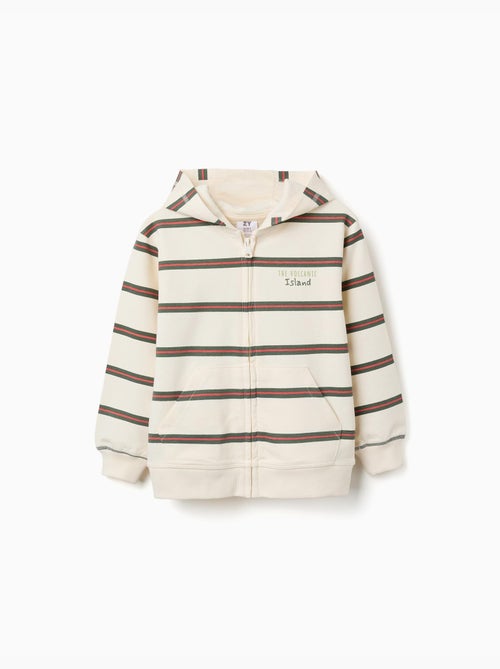 Sweat zippé en coton à capuche et rayures - Kiabi