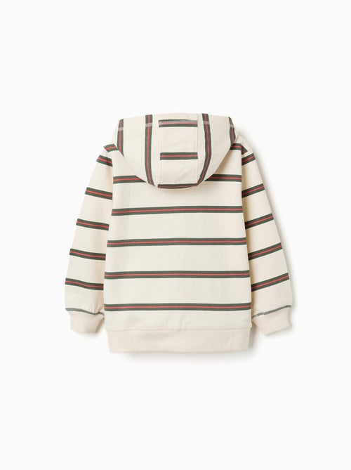 Sweat zippé en coton à capuche et rayures - Kiabi