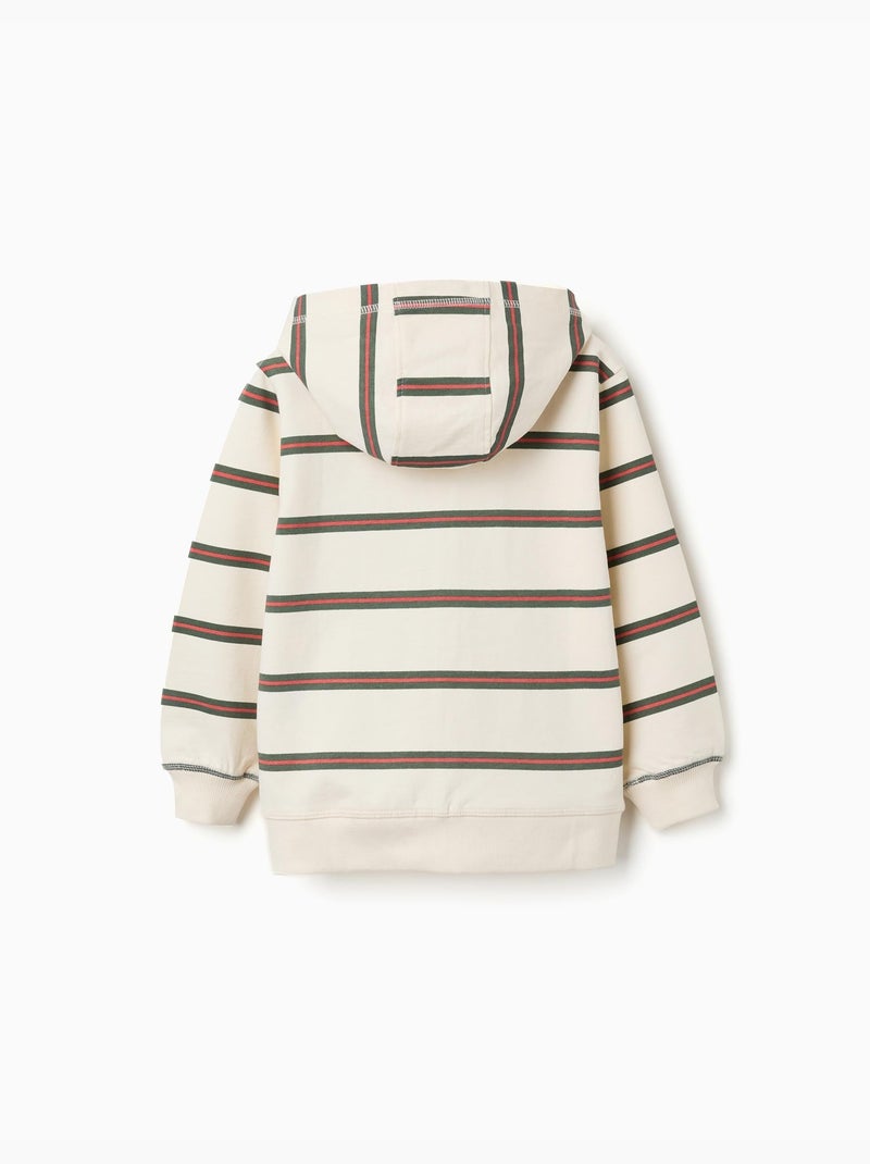Sweat zippé en coton à capuche et rayures Beige clair - Kiabi