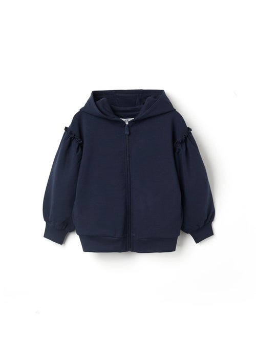 Sweat zippé en coton à capuche et volants - Kiabi