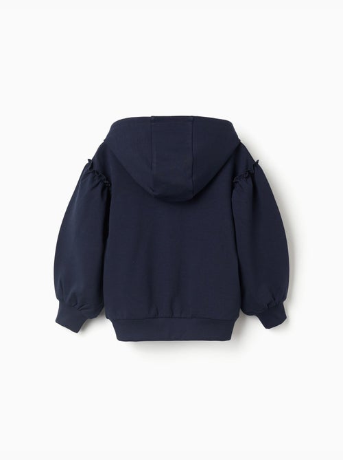 Sweat zippé en coton à capuche et volants - Kiabi