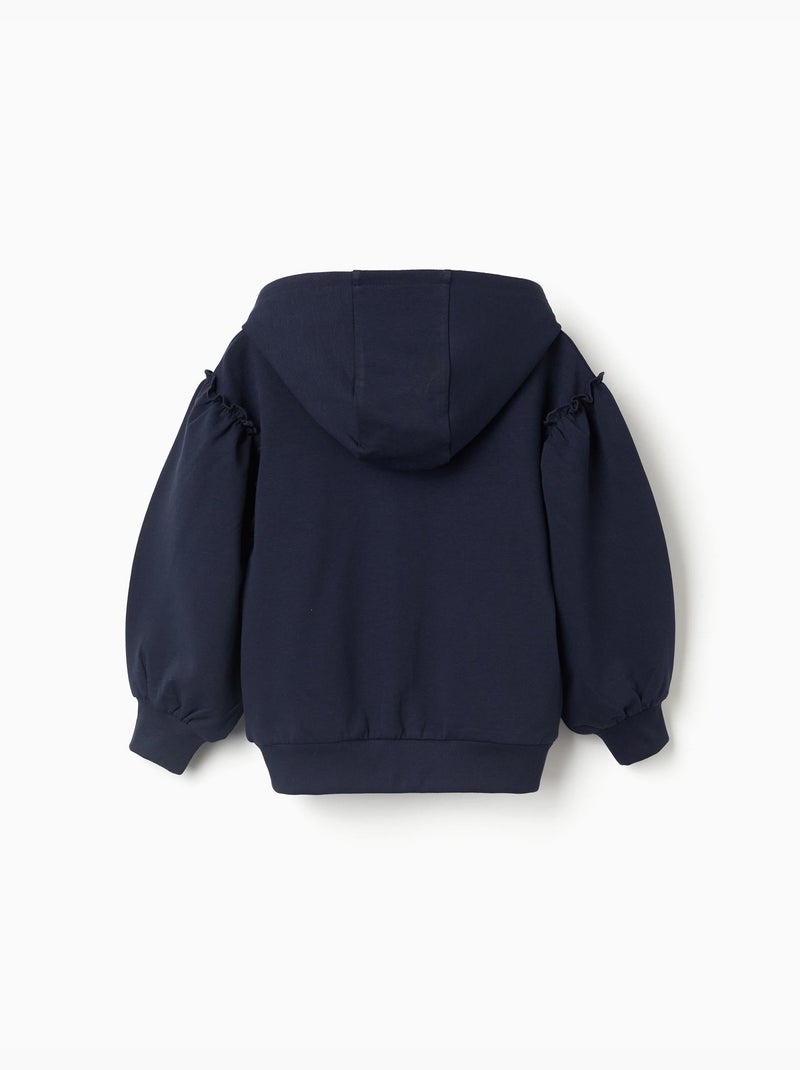 Sweat zippé en coton à capuche et volants Bleu foncé - Kiabi