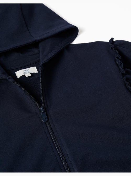Sweat zippé en coton à capuche et volants - Kiabi