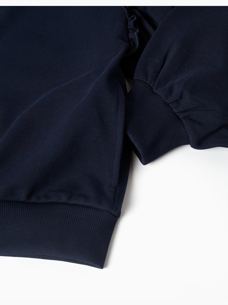 Sweat zippé en coton à capuche et volants Bleu foncé - Kiabi