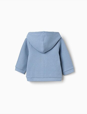 Sweat zippé en coton à texture gaufrée et capuche