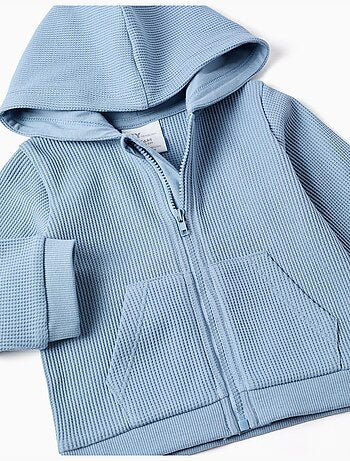 Sweat zippé en coton à texture gaufrée et capuche