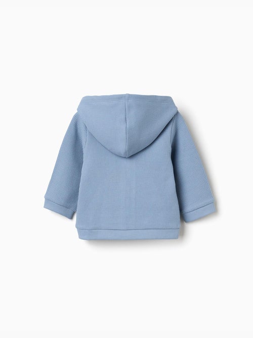 Sweat zippé en coton à texture gaufrée et capuche - Kiabi