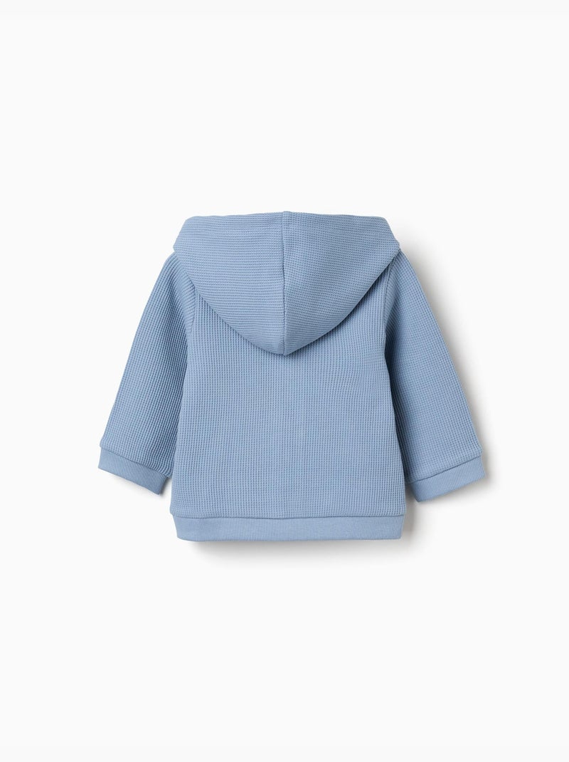 Sweat zippé en coton à texture gaufrée et capuche Bleu clair - Kiabi