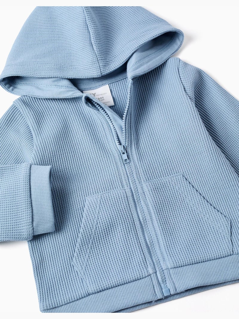 Sweat zippé en coton à texture gaufrée et capuche Bleu clair - Kiabi
