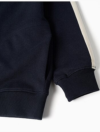 Sweat zippé en coton avec capuche et bande à rayures