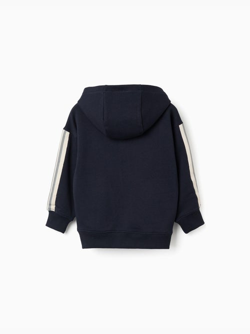 Sweat zippé en coton avec capuche et bande à rayures - Kiabi Sweat zippé en coton avec capuche et bande à rayures - Kiabi