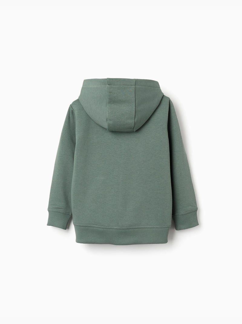 Sweat zippé en coton avec capuche et broderie en bouclettes ZY Vert foncé - Kiabi