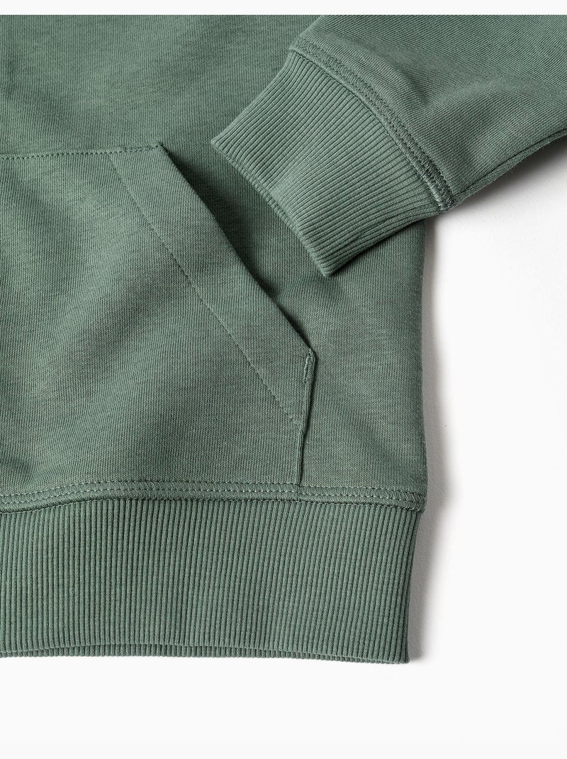 Sweat zippé en coton avec capuche et broderie en bouclettes ZY Vert foncé - Kiabi