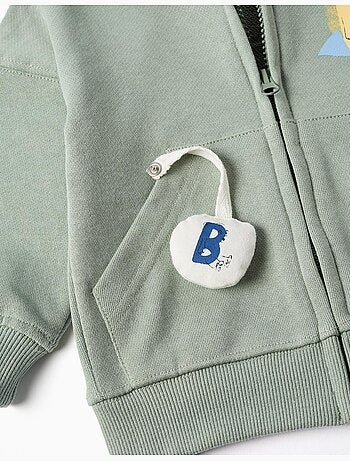 Sweat zippé en coton avec capuche et imprimé ours