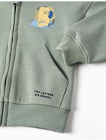 Sweat zippé en coton avec capuche et imprimé ours