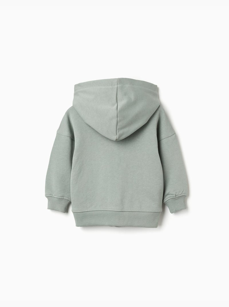 Sweat zippé en coton avec capuche et imprimé ours Vert - Kiabi