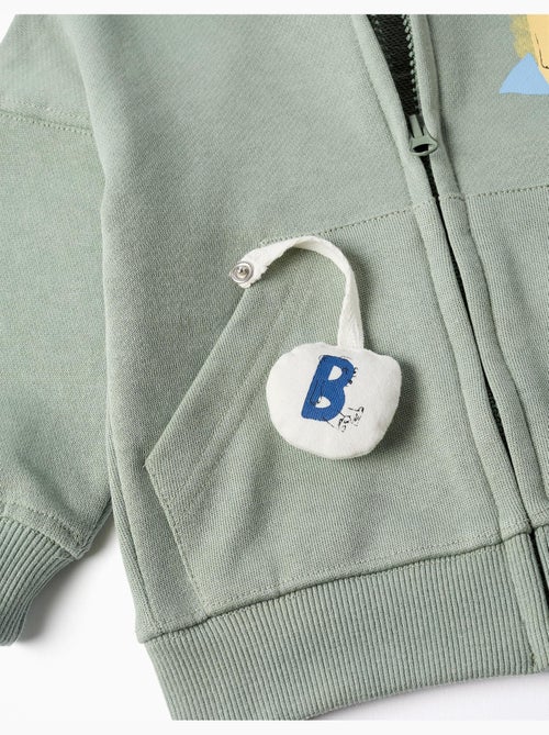 Sweat zippé en coton avec capuche et imprimé ours - Kiabi