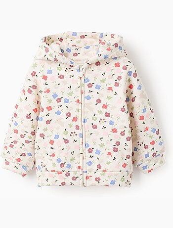 Sweat zippé en coton peigné à capuche à motif floral
