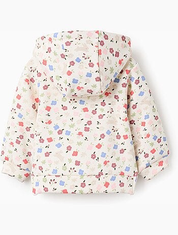 Sweat zippé en coton peigné à capuche à motif floral